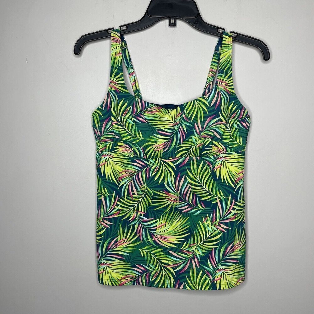 LANDS END Tankini Top Womens 8 Square Neck NEW Baltic Teal Multi Palm Underwire